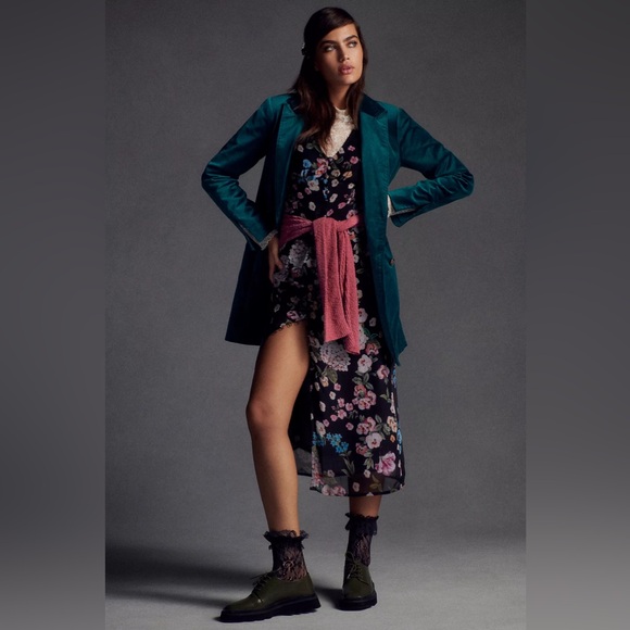 🔹Anthropologie Maeve Velvet Blazer Dress in Teal (Blue-Green) size 12, NWT✨ - Picture 3 of 10